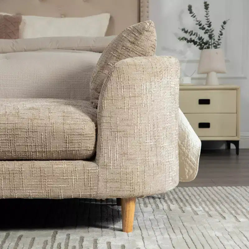 Chaise longue moderne 77 en chenille et bois d'hévéa avec 2 traversins