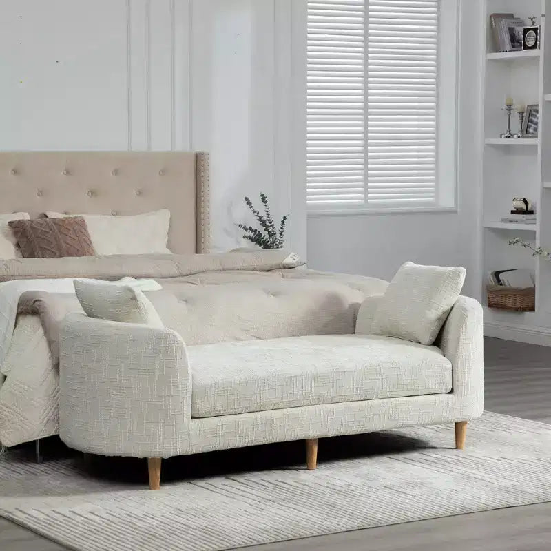Chaise longue moderne 77 en chenille et bois d'hévéa avec 2 traversins