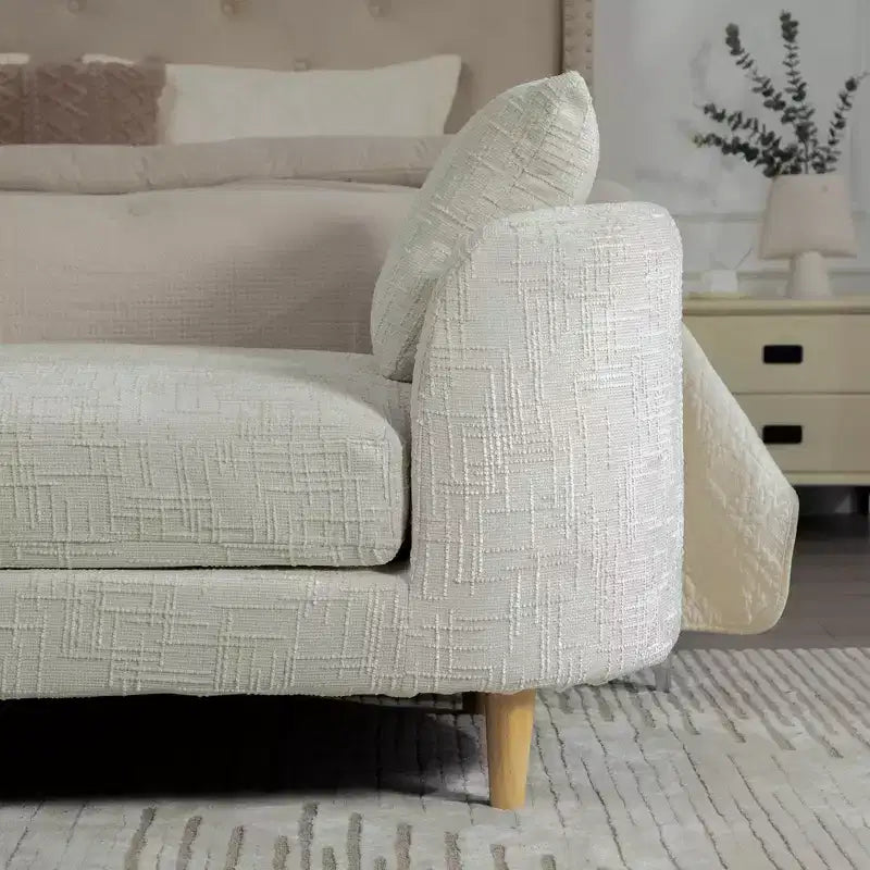 Chaise longue moderne 77 en chenille et bois d'hévéa avec 2 traversins
