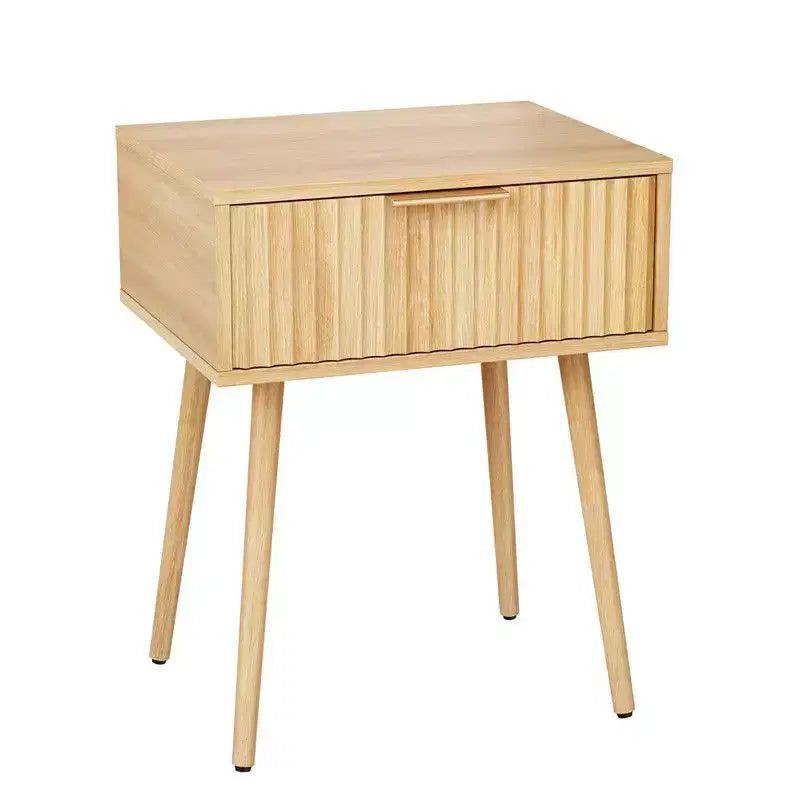 Table de chevet grain de chêne 18,9 pouces, panneaux de particules et MDF, mélamine et formage sous vide, 1 tiroir, pieds hauts