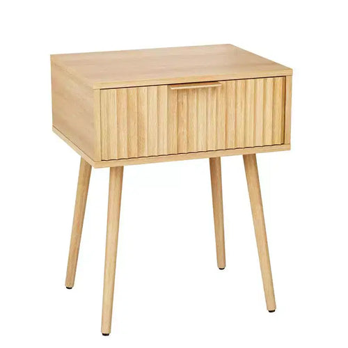 Table de chevet grain de chêne 18,9 pouces, panneaux de particules et MDF, mélamine et formage sous vide, 1 tiroir, pieds hauts