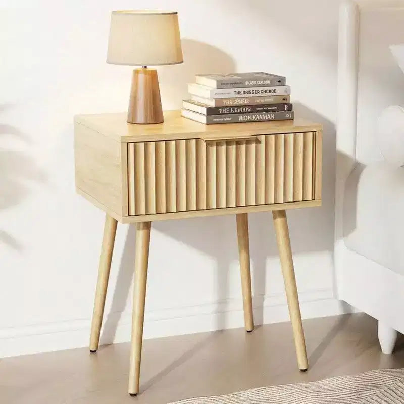 Table de chevet grain de chêne 18,9 pouces, panneaux de particules et MDF, mélamine et formage sous vide, 1 tiroir, pieds hauts