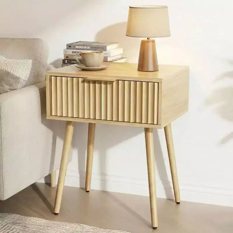 Table de chevet grain de chêne 18,9 pouces, panneaux de particules et MDF, mélamine et formage sous vide, 1 tiroir, pieds hauts