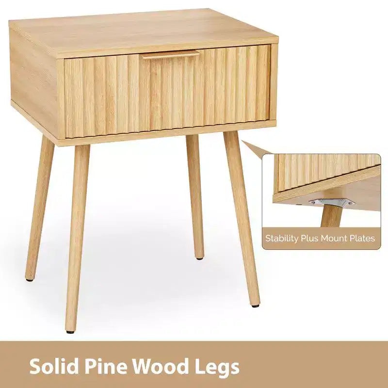 Table de chevet grain de chêne 18,9 pouces, panneaux de particules et MDF, mélamine et formage sous vide, 1 tiroir, pieds hauts