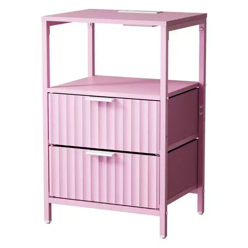 Table de chevet de 38 cm de large - 2 tiroirs, 1 étagère, prise de courant américaine