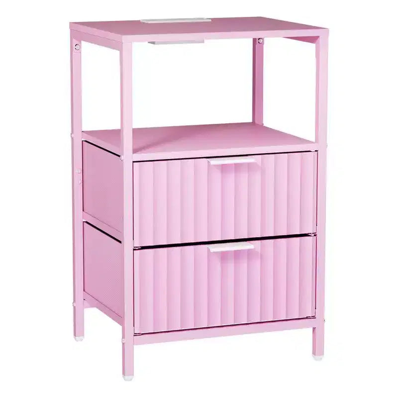 Table de chevet de 38 cm de large - 2 tiroirs, 1 étagère, prise de courant américaine