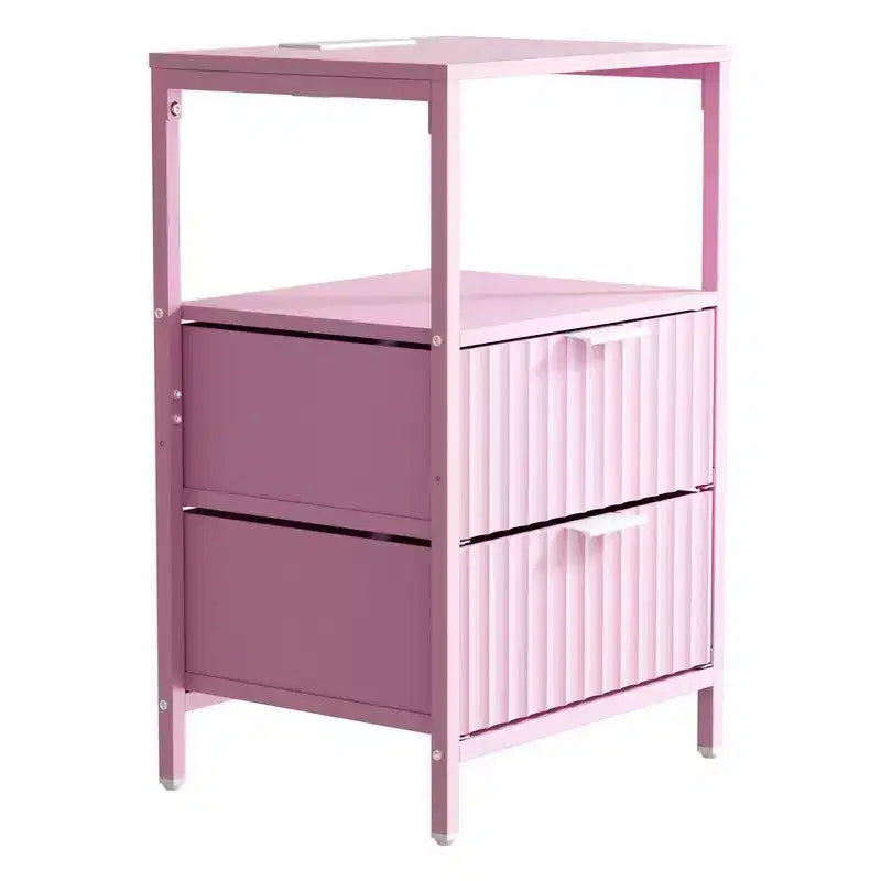 Table de chevet de 38 cm de large - 2 tiroirs, 1 étagère, prise de courant américaine
