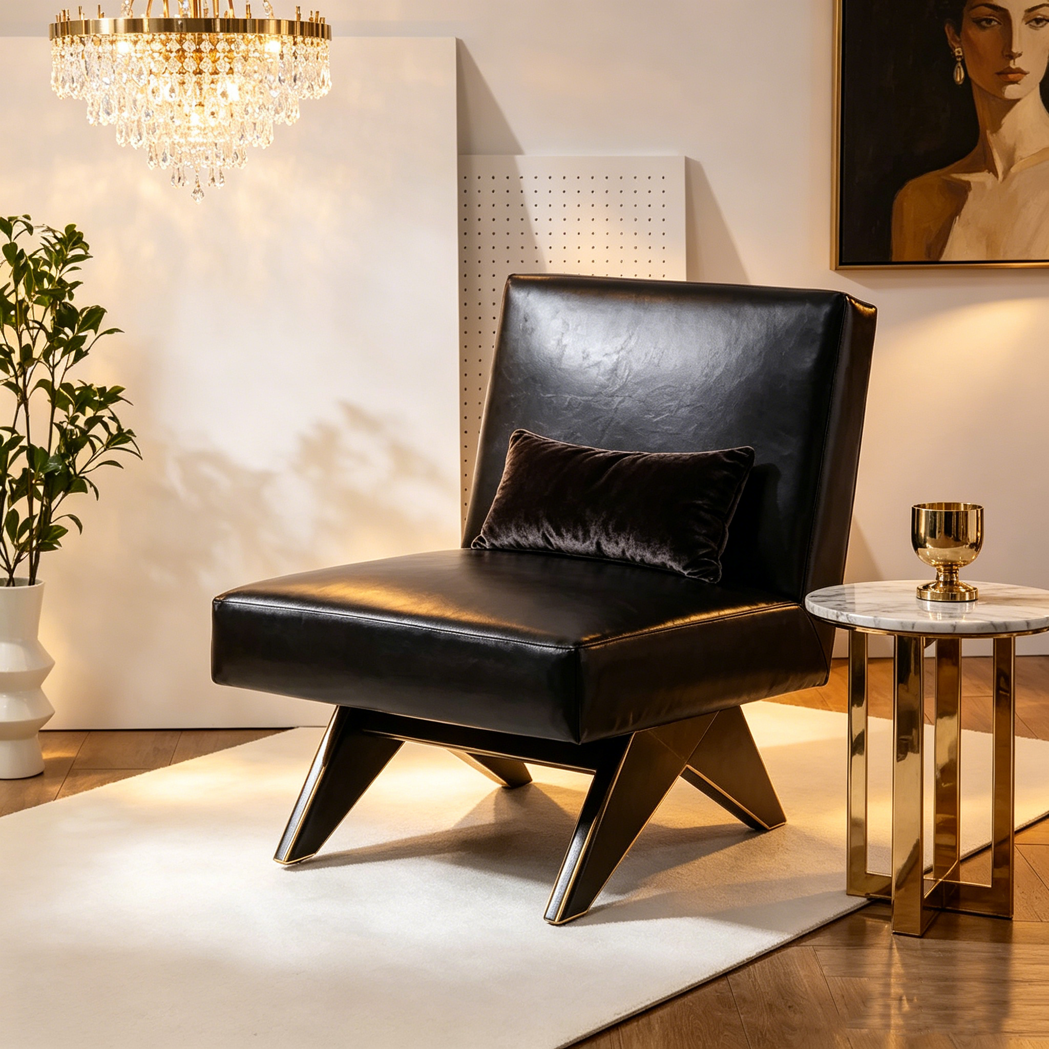 Fauteuil d'appoint en cuir végétalien - Noir/Noyer