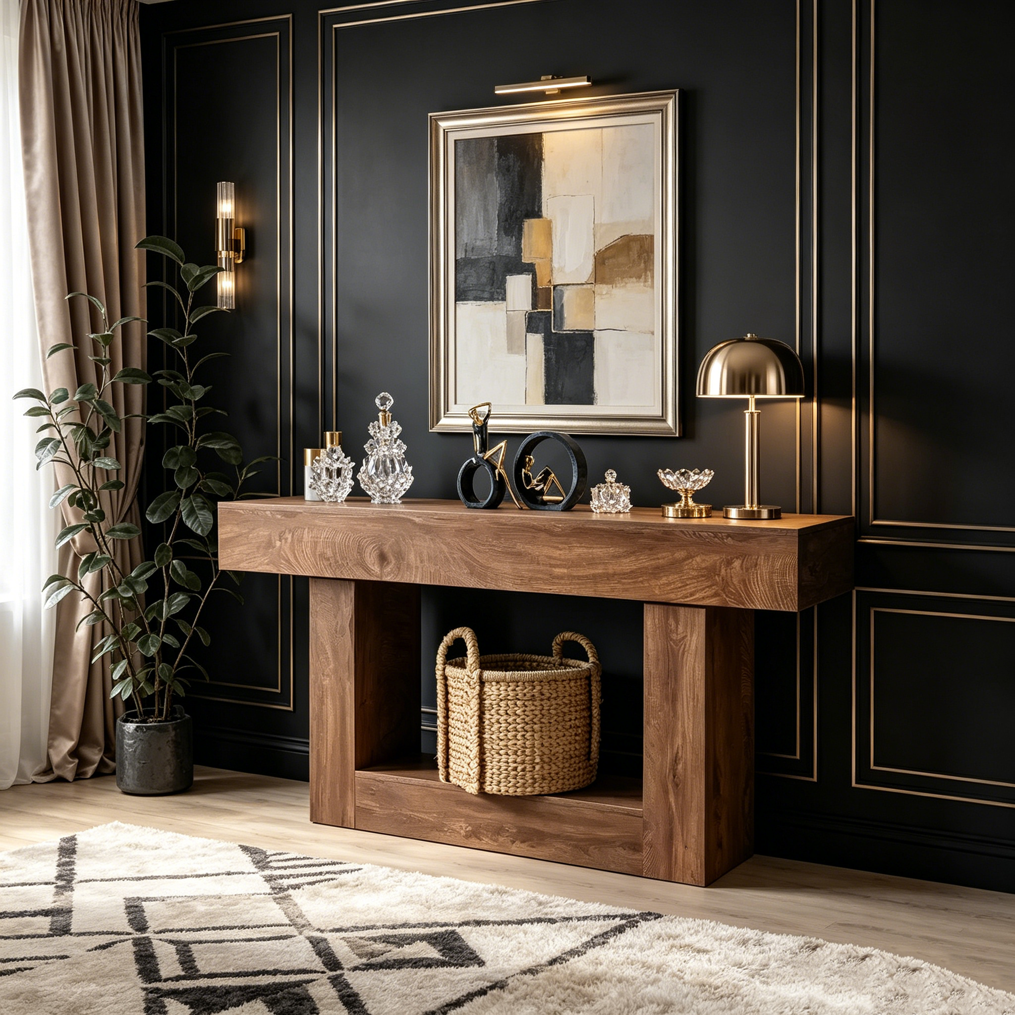 Table Console Rectangulaire en Bois Derrière le Canapé, Tables d'Entrée Ferme, Marron Rustique/2-niveaux