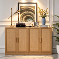 Buffet moderne 4 portes en rotin, 62 l x 31 H po, meuble d'appoint de rangement pour couloir, entrée, salle à manger, naturel
