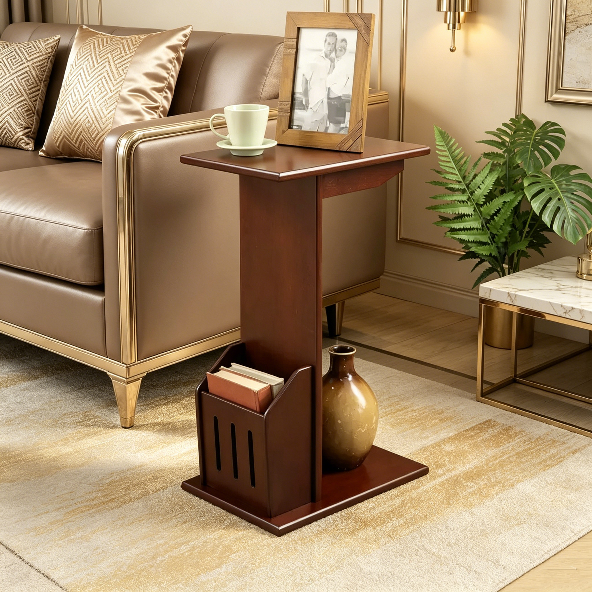 Table d'appoint ronde à fuseau avec finition noir brillant, parfaite pour les clés, les boissons, les petits accessoires et facile à monter.
