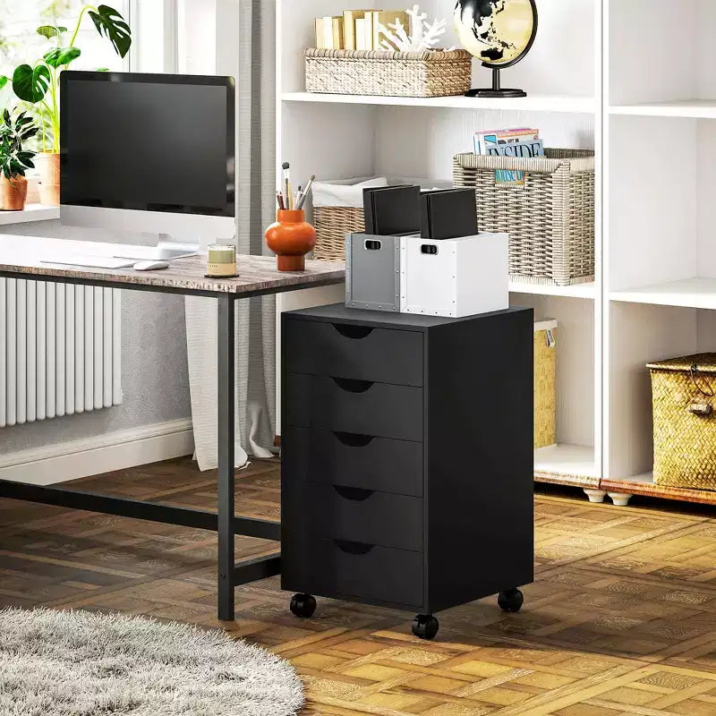 Meuble de rangement de bureau à 5 tiroirs, style moderne minimaliste nordique et roulettes