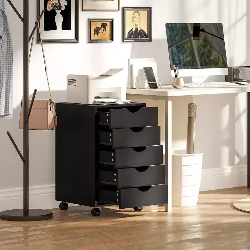 Meuble de rangement de bureau à 5 tiroirs, style moderne minimaliste nordique et roulettes